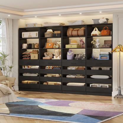 4-Pack Space-Saving Modular Closet Organizer with 16 Drawers & Adjustable Shelves