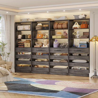 4-Pack Space-Saving Modular Closet Organizer with 16 Drawers & Adjustable Shelves