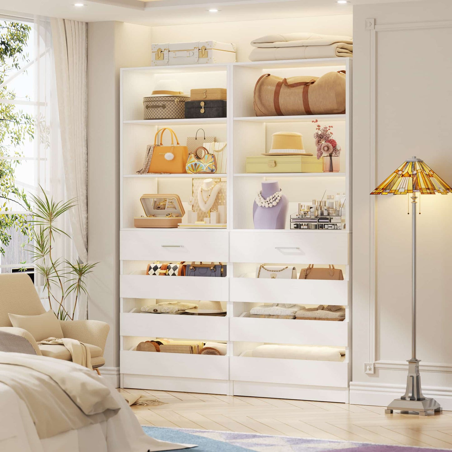 2-Pack Space-Saving Modular Armoire Wardrobe Closet System with 8 Drawers & Adjustable Shelves
