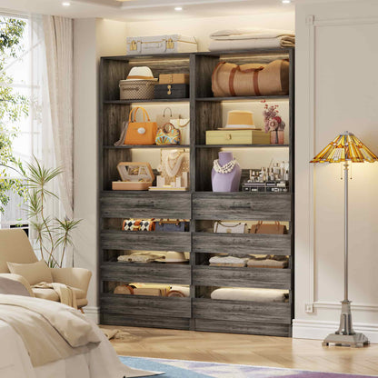 2-Pack Space-Saving Modular Armoire Wardrobe Closet System with 8 Drawers & Adjustable Shelves