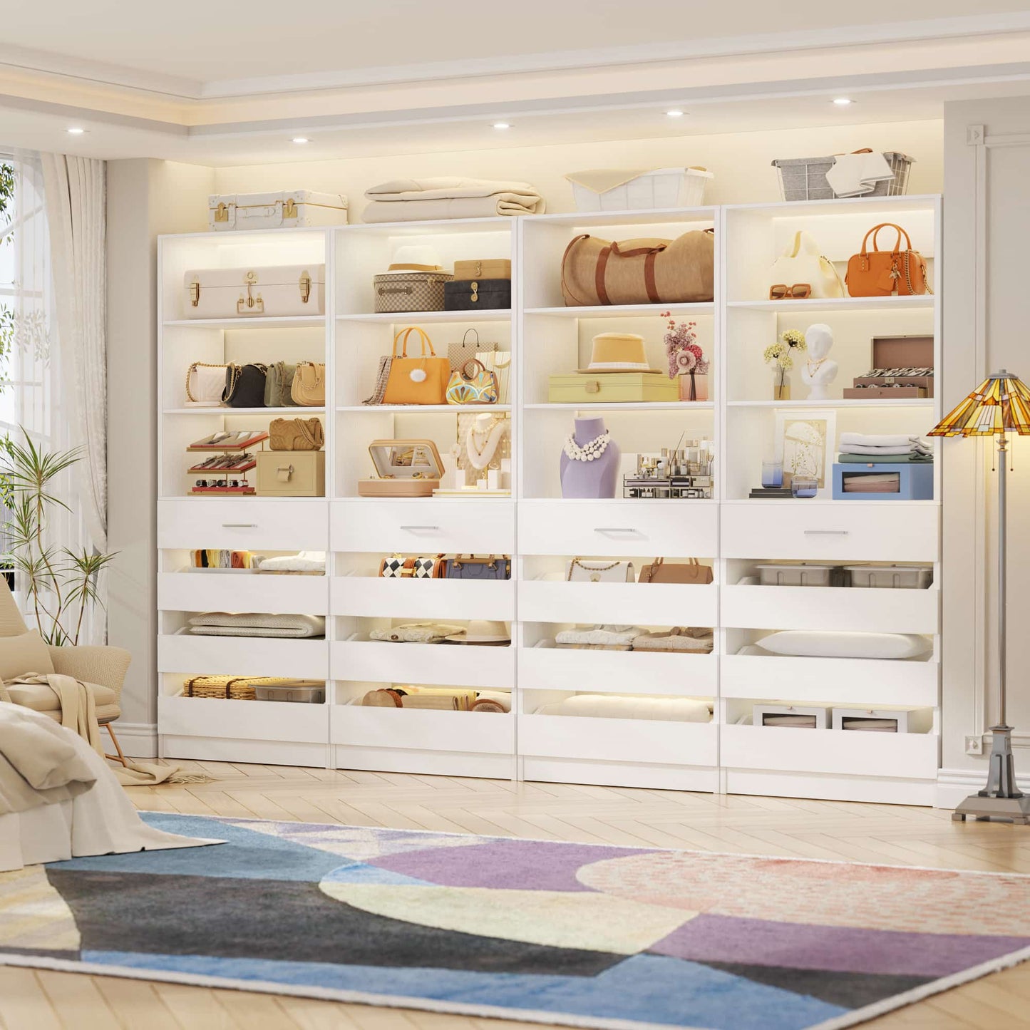 4-Pack Space-Saving Modular Closet Organizer with 16 Drawers & Adjustable Shelves