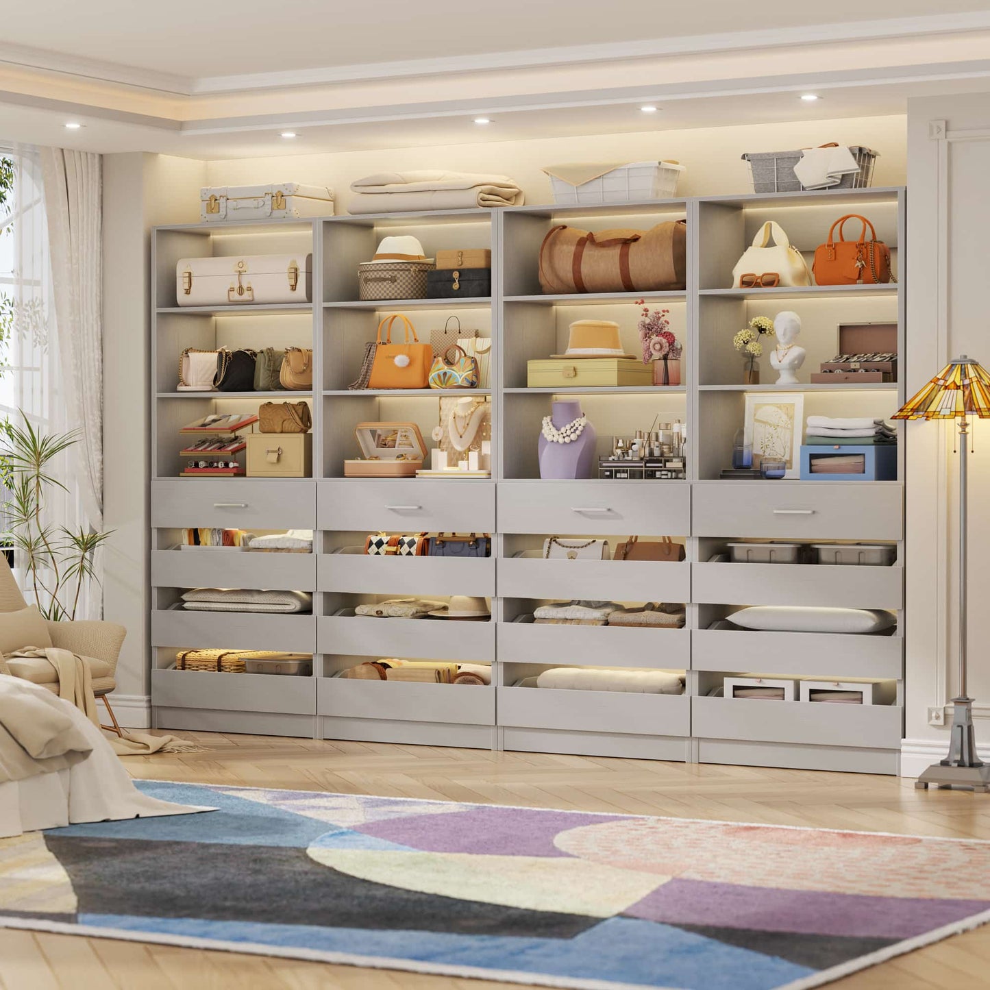 4-Pack Space-Saving Modular Closet Organizer with 16 Drawers & Adjustable Shelves