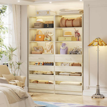 2-Pack Space-Saving Modular Armoire Wardrobe Closet System with 8 Drawers & Adjustable Shelves