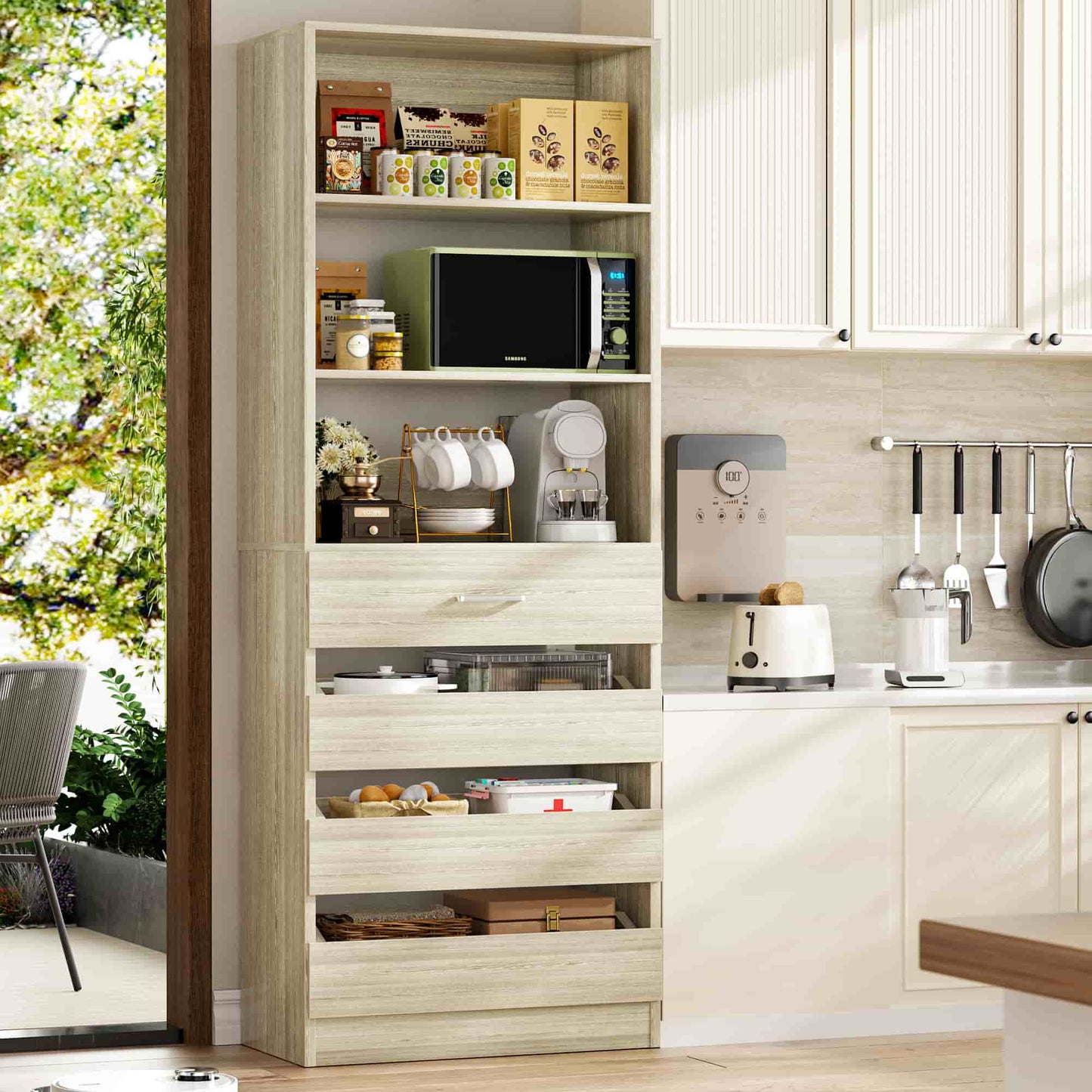 Space-Saving Modular Closet Organizer System with 4 Drawers & Adjustable Shelves - Wood Storage Cabinet