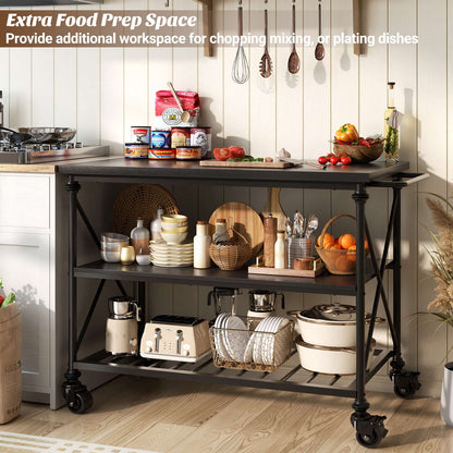Industrial Mobile Kitchen Island Cart with Wheels: 3-Tier Storage, Lockable Casters for Kitchen, Dining & Small Spaces