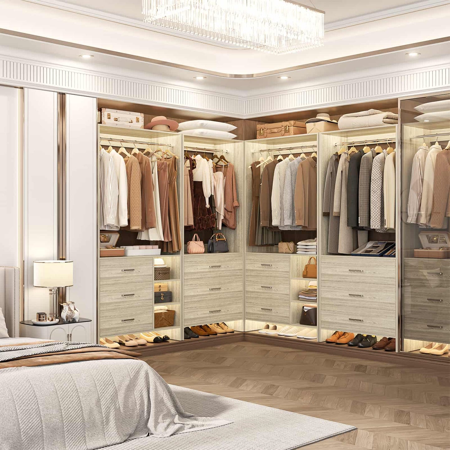 Closet System with 6 Drawers, 4.5ft Wood Closet Organizer System