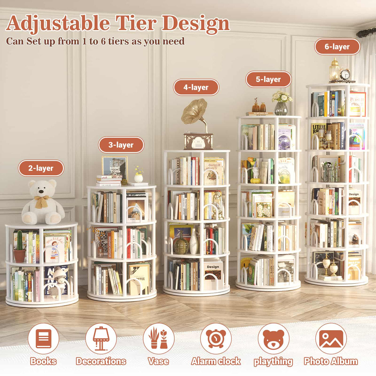 6 Tier Rotating Bookshelf Tower, Revolving Bookcase