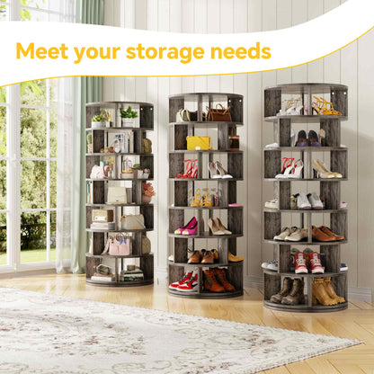7-Tier Spinning Shoe Rack Tower, 360 Revolving wooden Shoe Rack, 60'' for shoes ,bags, Display Lazy Susan ,Storage Carousel