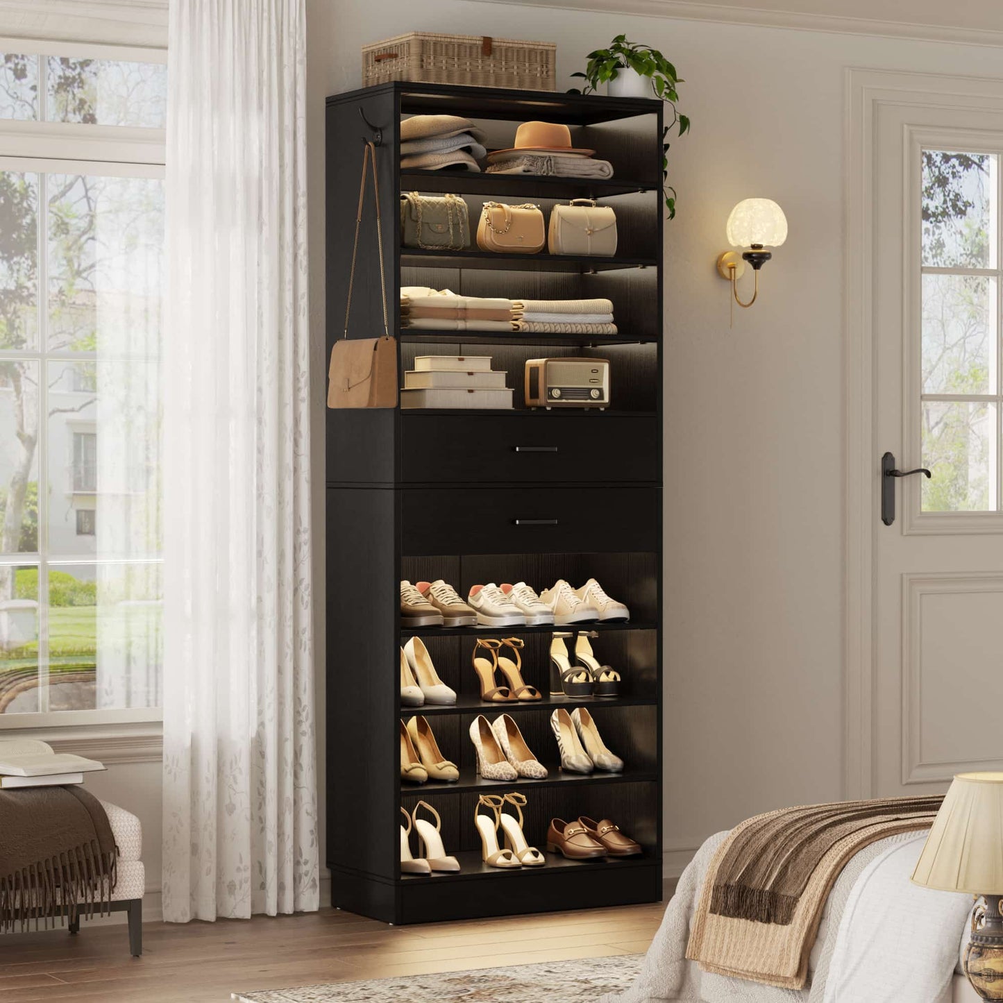 10-Tier Shoe Cabinet with 2 Drawers, 65cm Width Freestanding Closet Organizer