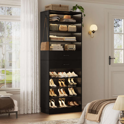 10-Tier Shoe Cabinet with 2 Drawers, 65cm Width Freestanding Closet Organizer
