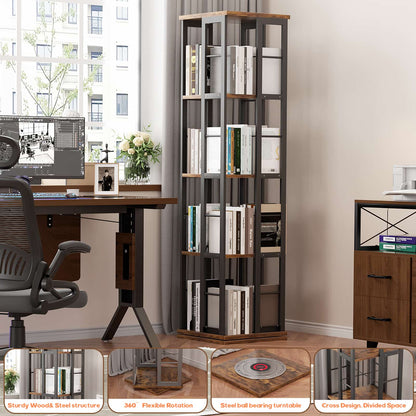 Rotating Bookshelf, Corner Bookshelf, 360 Display Wood Spinning Bookshelf