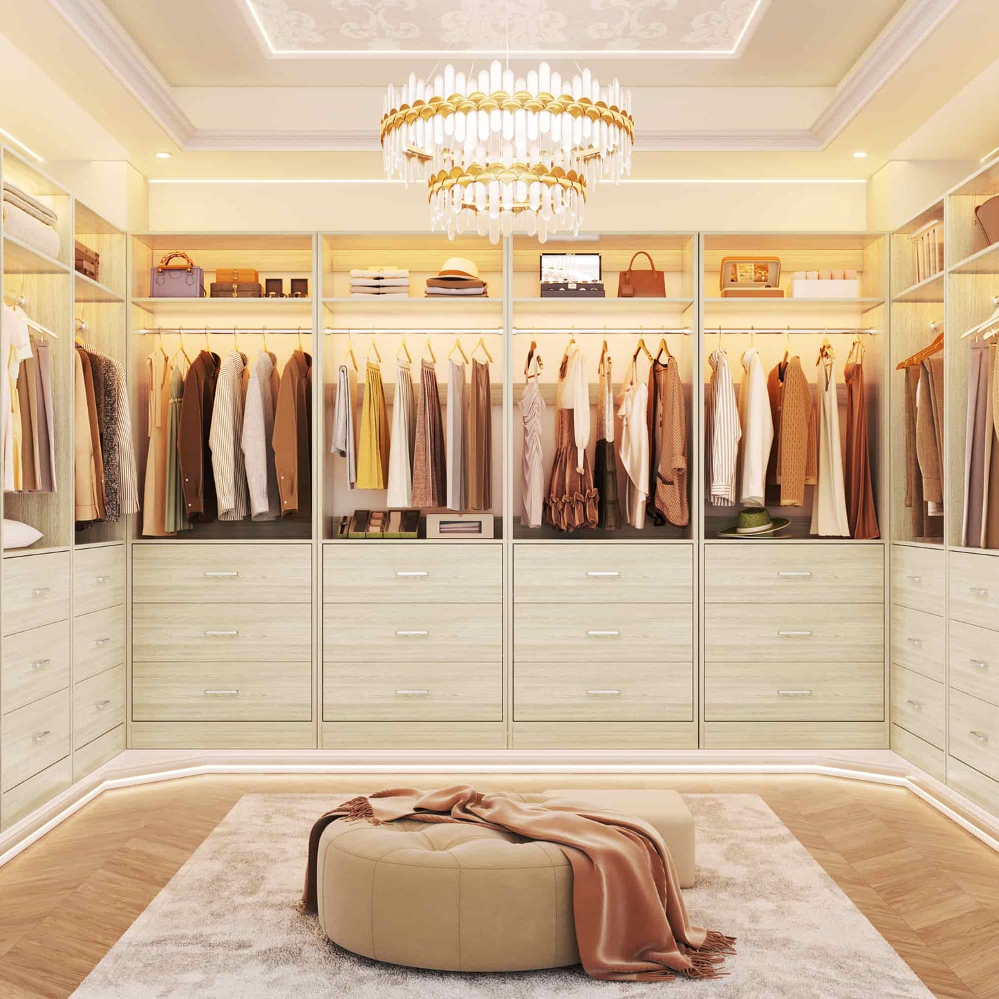 4FT (48 Inch) Closet Organizer System,Set of 2 - 6 Wood Drawers, 2 Hanging Rods & 2 Shelves