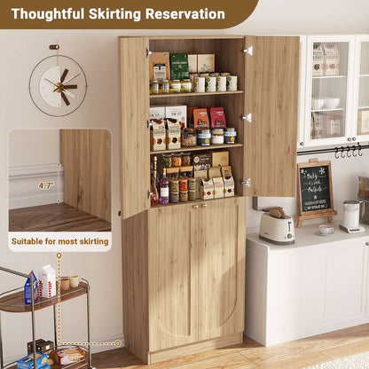 80" Kitchen Pantry, Extra Tall Arch Storage Cabinet with 4 Doors and Adjustable Shelves