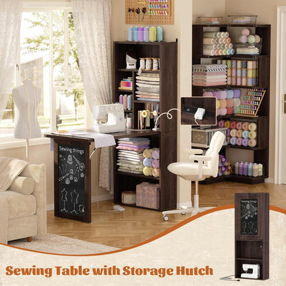 Small Folding Desk with Outlets, Convertible Writing Desk for Small Spaces