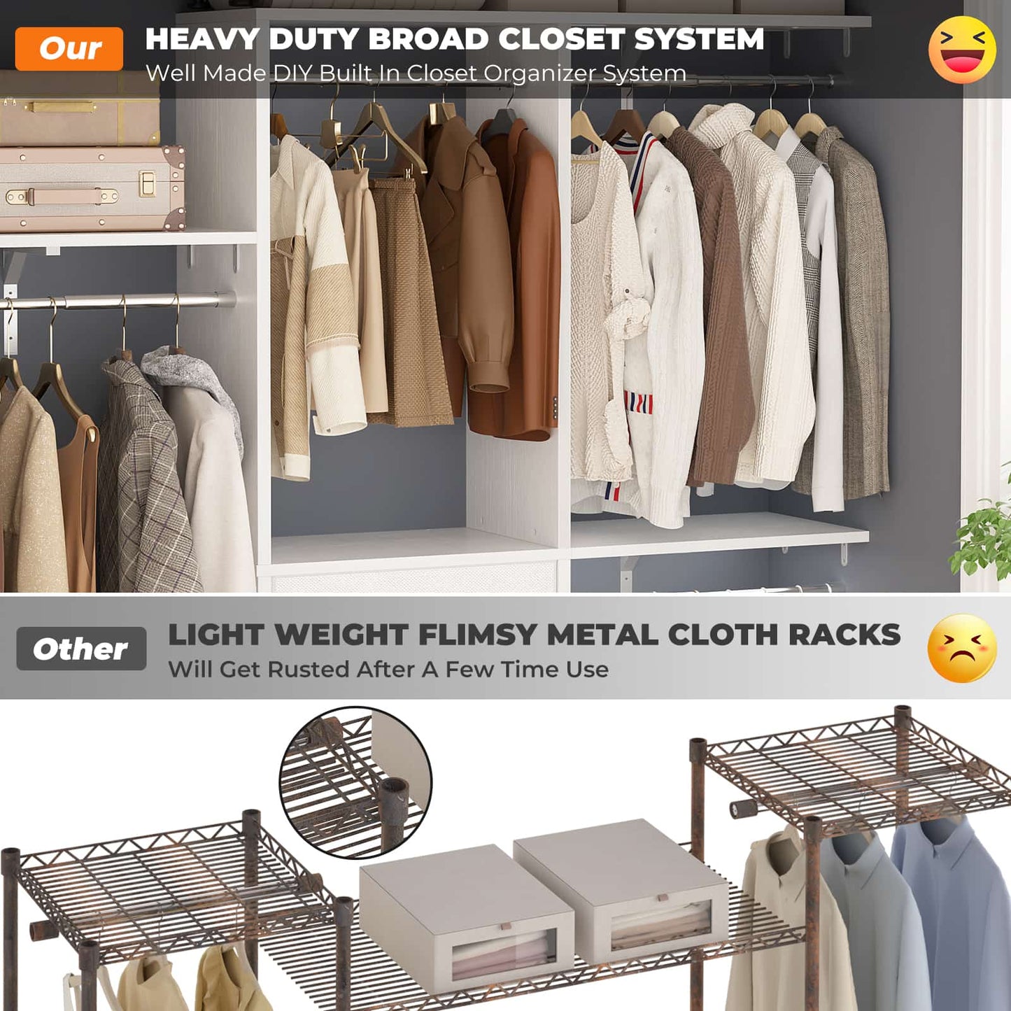 59'' W Small Closet System with 3 Fabric Drawers