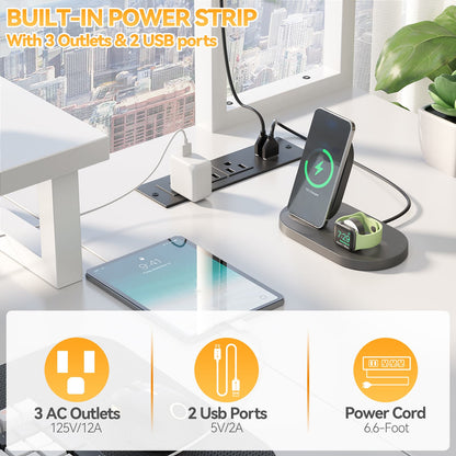 L Shaped Computer Desk with Power Outlets & LED Lights