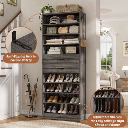 10-Tier Shoe Cabinet with 2 Drawers, 65cm Width Freestanding Closet Organizer