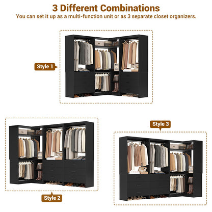 81'' Closet System with 6 Drawers, 4 Hanging Rods & Corner Tower