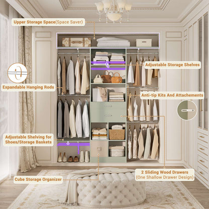 5FT Small Closet System, Baby Closet Organizer System with Wooden Drawers