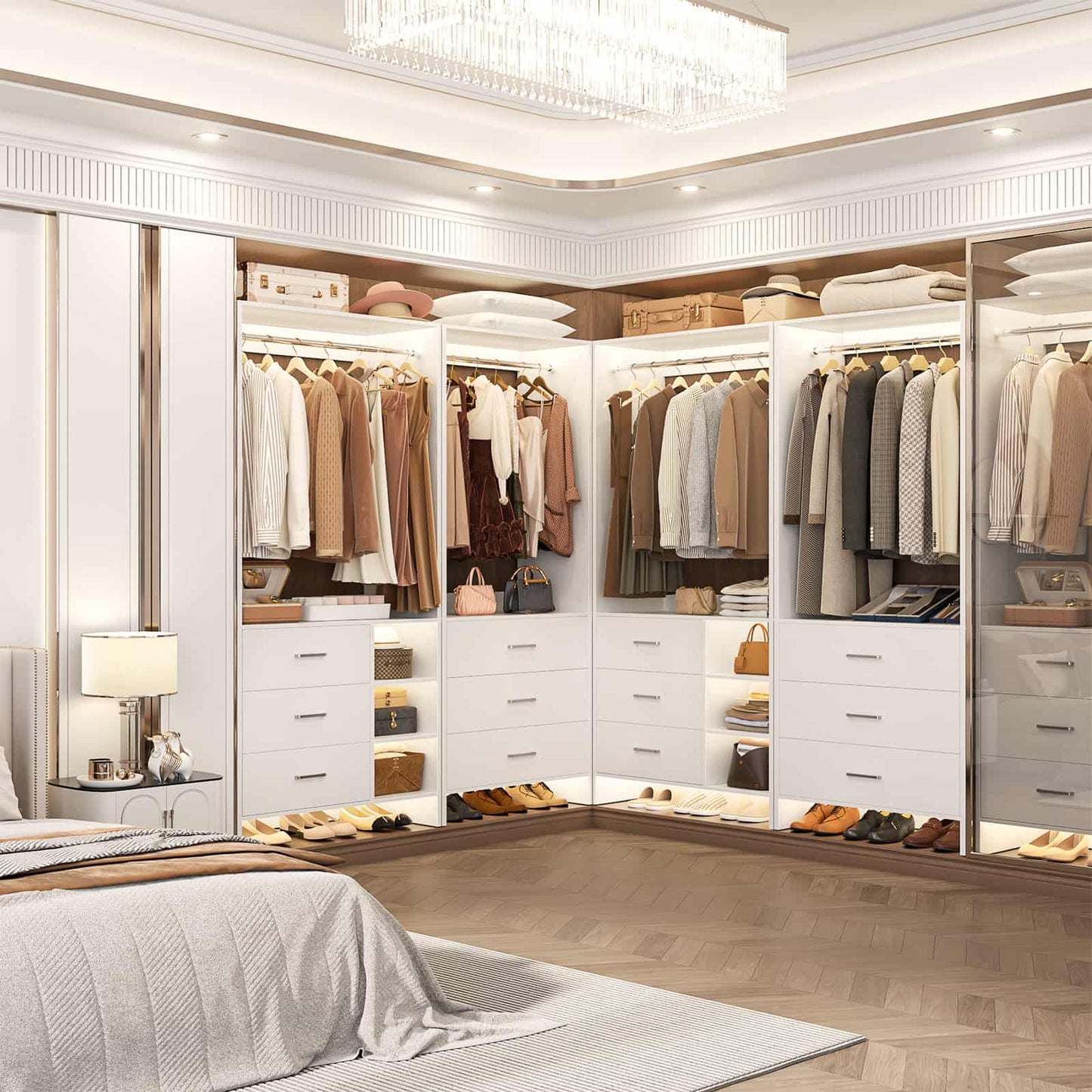 Closet System with 6 Drawers, 4.5ft Wood Closet Organizer System
