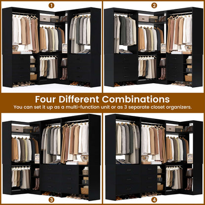 Closet System with 6 Drawers, 4 Hanging Rods & Corner Tower