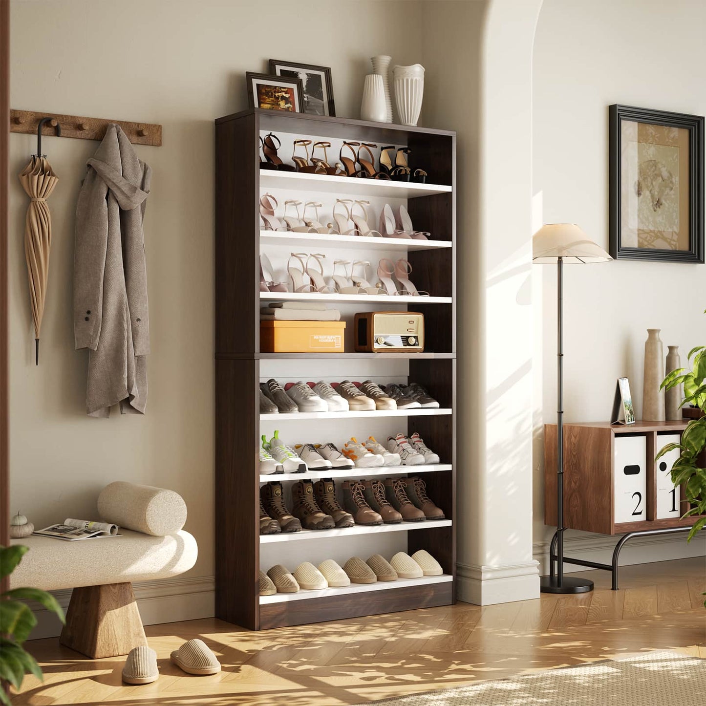 Tall Shoe Cabinet, 9-Tier Wood Shoe Storage Organizer