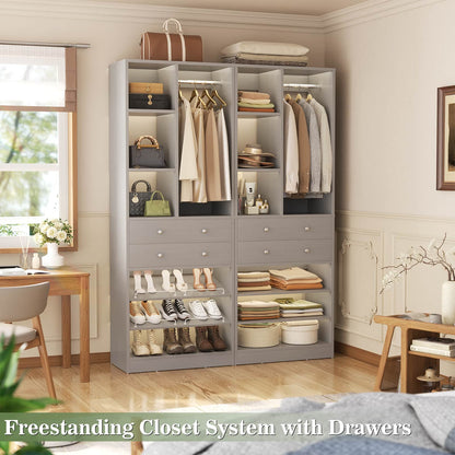 4.6ft Free Standing Closet Organizer with Drawers & Shelves, Heavy Duty 1200lb Capacity Wardrobe System