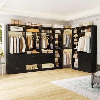 Complete Corner & Straight Closet Organizer Suite:1 Corner Shelf Unit + 4 Tower Systems ( 4-Drawer+ 6-Drawer Options)