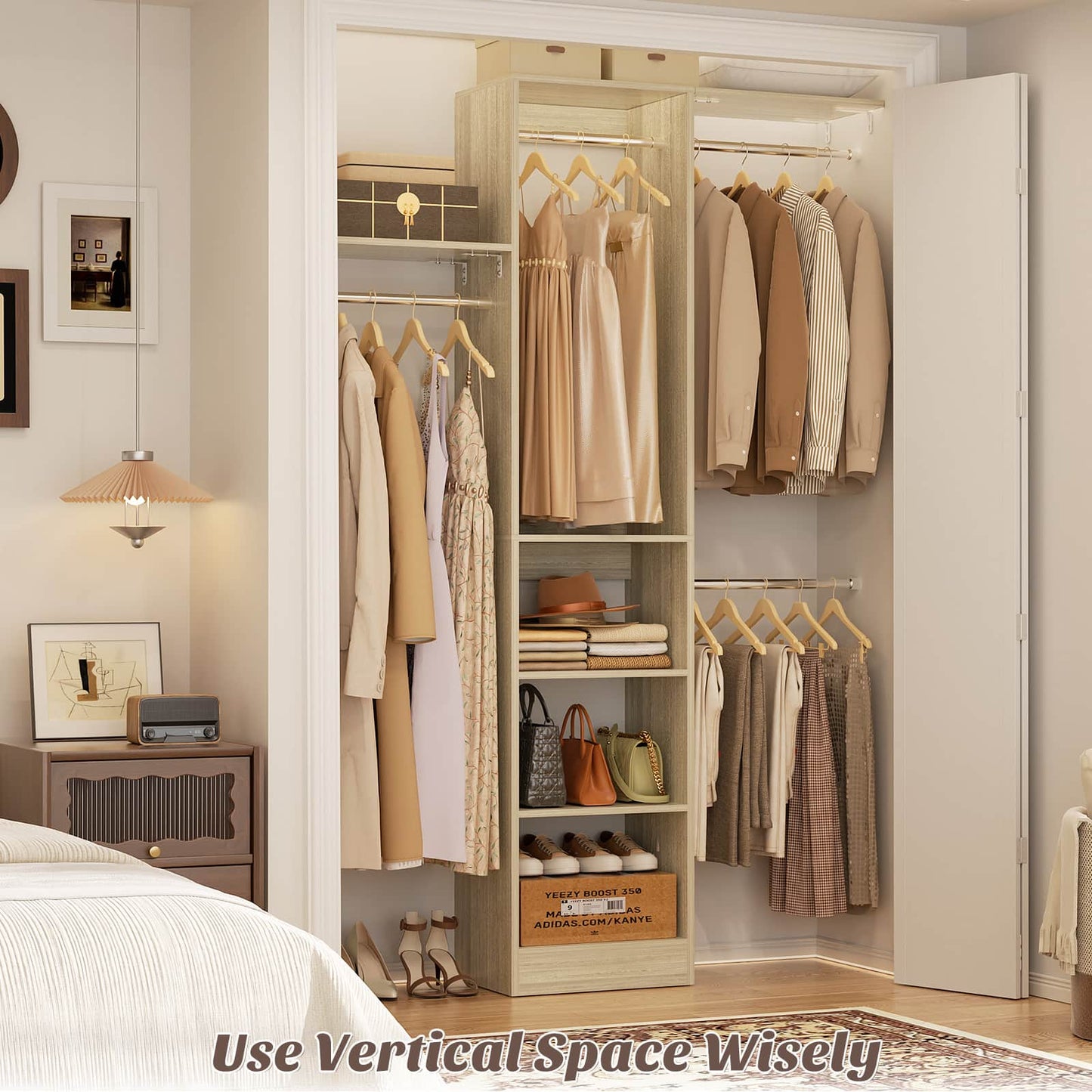 4FT Small Closet System with 4 Closet Rods & 3 Shelves