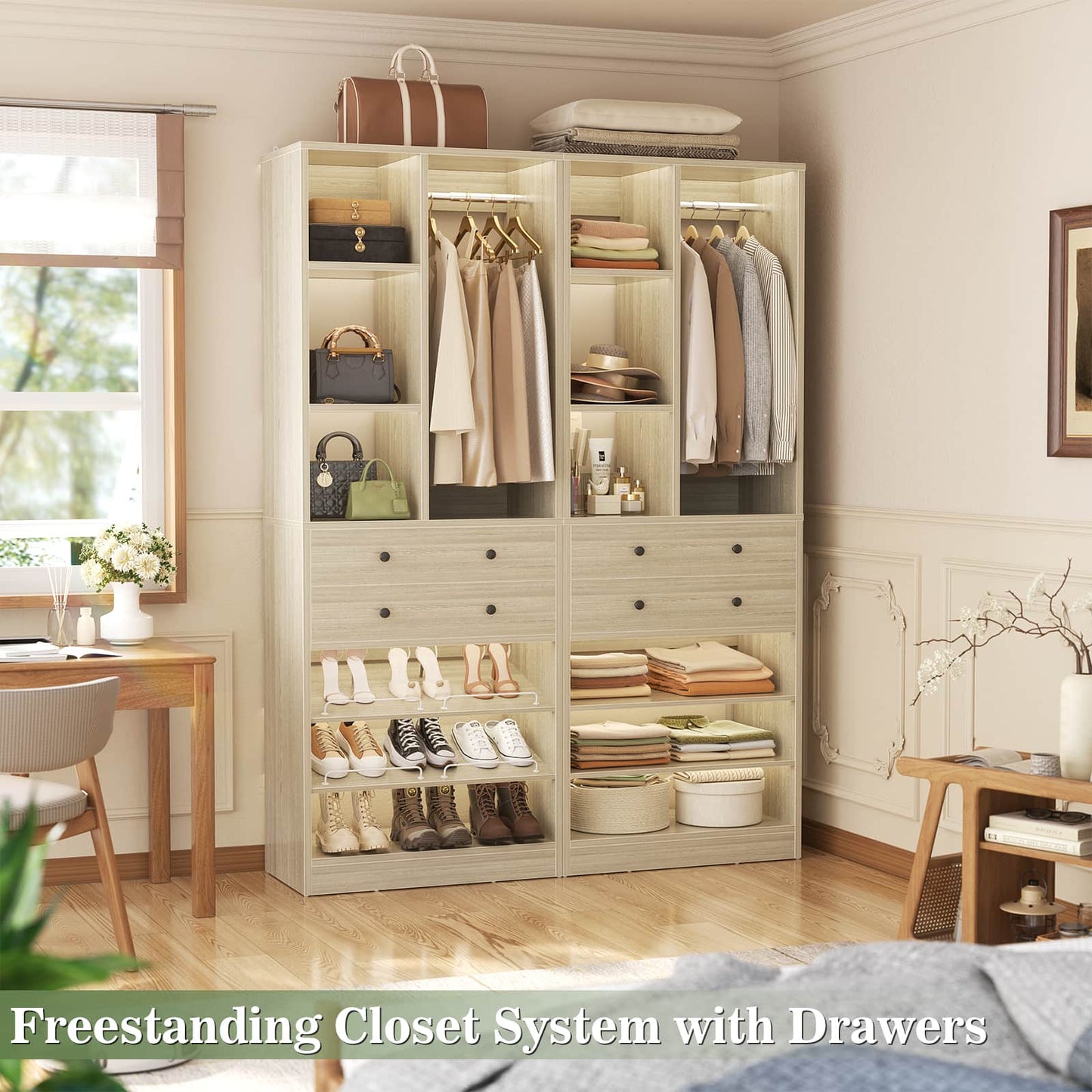 112 Inch (9.2 FT) Freestanding Wardrobe Closet Organizer with 8 Drawers & Shelves, Heavy Duty 2400+ lbs Capacity