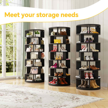 7-Tier Spinning Shoe Rack Tower, 360 Revolving wooden Shoe Rack, 60'' for shoes ,bags, Display Lazy Susan ,Storage Carousel