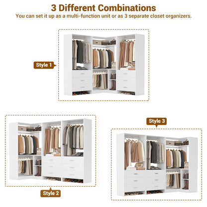 81'' Closet System with 6 Drawers, 4 Hanging Rods & Corner Tower