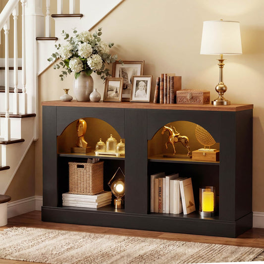 47" Arched LED Entryway Table - Farmhouse Console Table with Adjustable Shelves, Sofa Table, Sideboard Buffet Storage Cabinet
