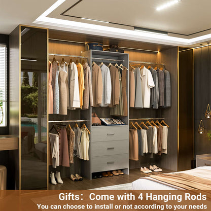 Closet System, Closet Organizer with 3 Wooden Drawers