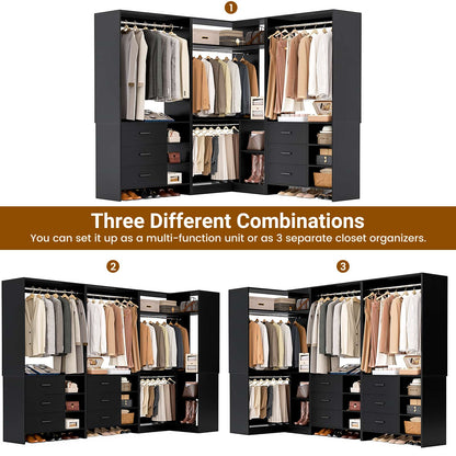 Closet System with 6 Drawers, 4 Hanging Rods & Corner Tower