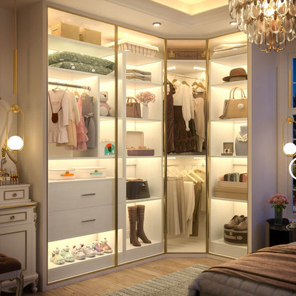 Closet System Closet Organizer, Wood Closet Organizer System,Walk-in Closet or Small Closets Wardrobe, Clothes Rack with Hanging Rods