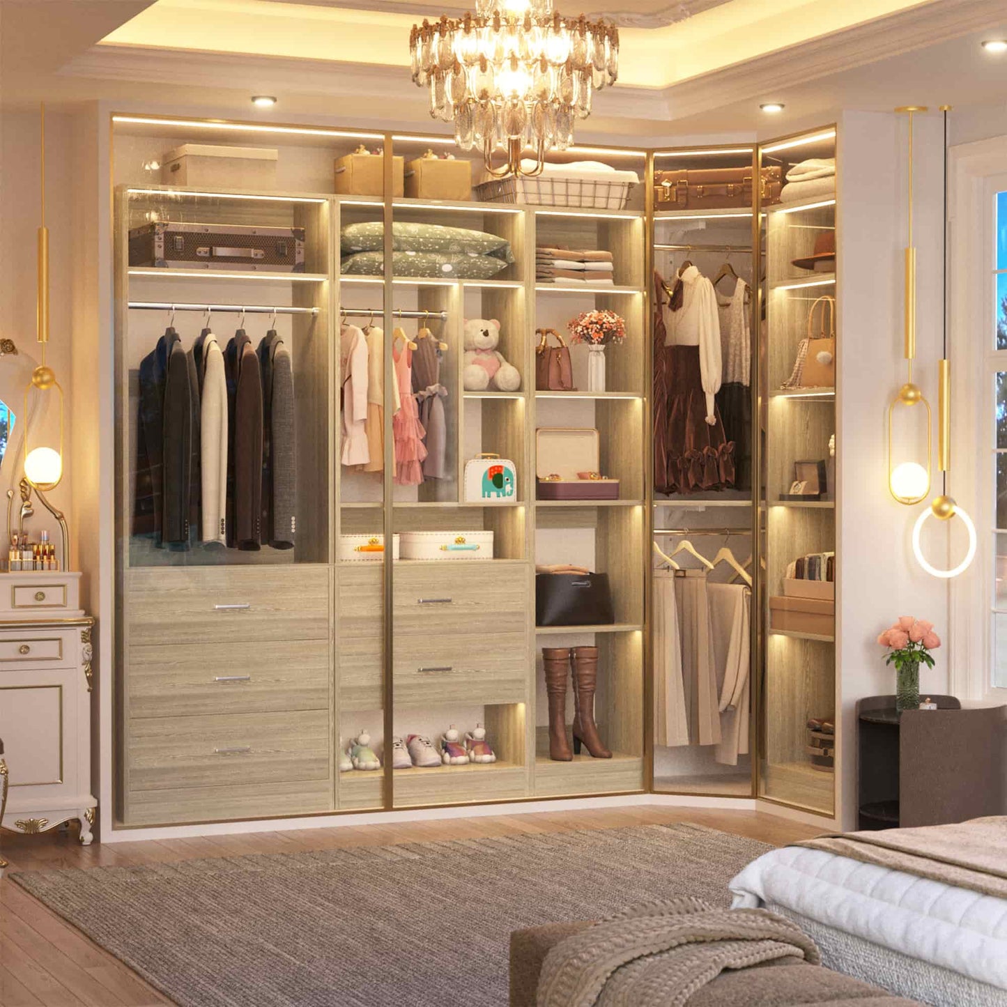 Freestanding Closet System with 3 Sets, 87.2" Closet Organizer System , Reversible L Shaped Walk-in Closets,