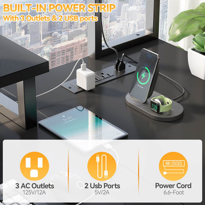 L Shaped Computer Desk with Power Outlets & LED Lights