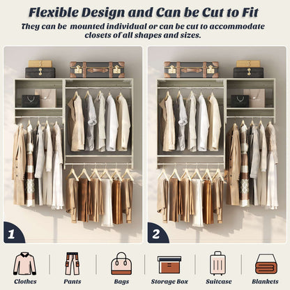 5FT Walk in Wood Clothing Rack with 3 Hanging Rods and 2 Shelves