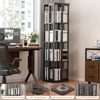 Rotating Bookshelf, Corner Bookshelf, 360 Display Wood Spinning Bookshelf