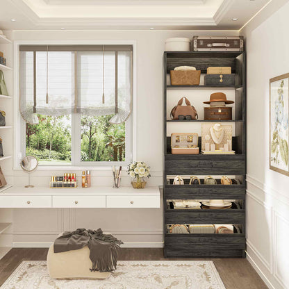 Space-Saving Modular Closet Organizer System with 4 Drawers & Adjustable Shelves - Wood Storage Cabinet