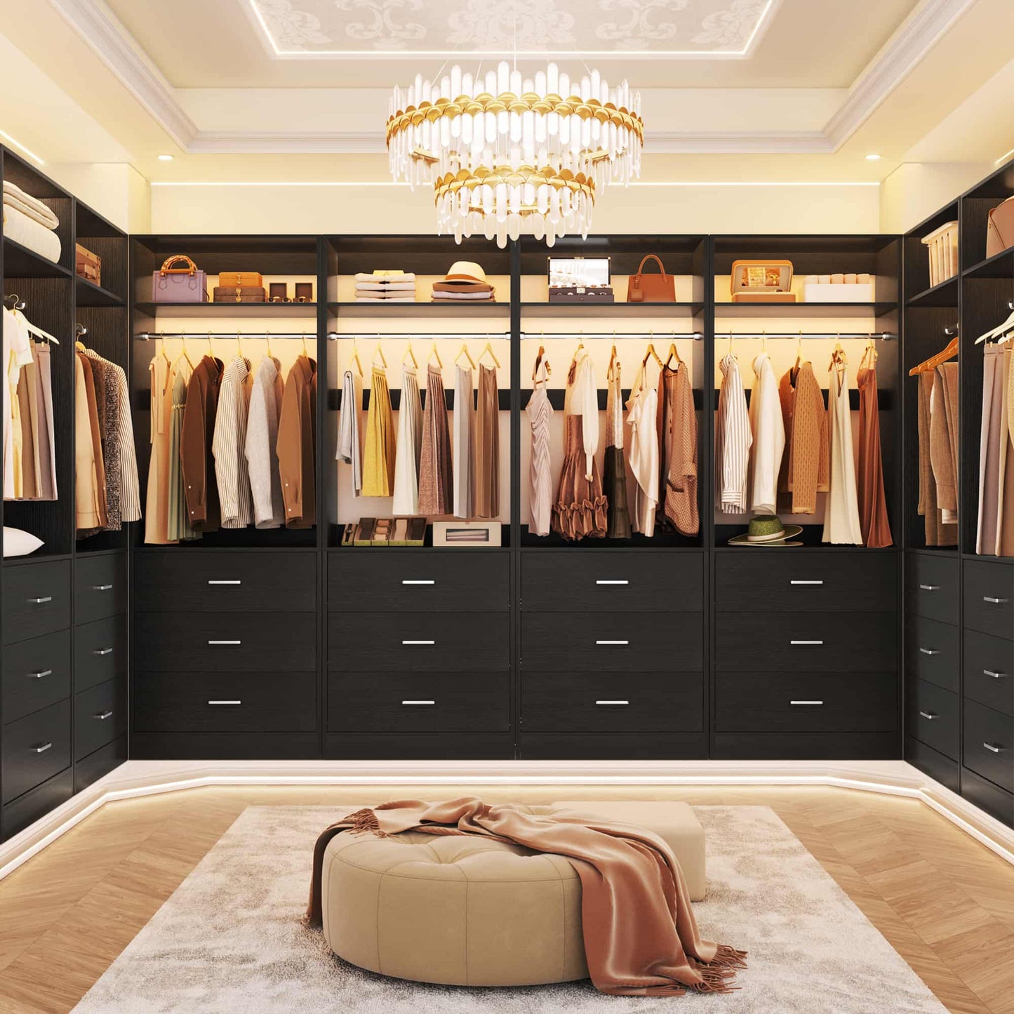8FT (96 Inch) Closet Organizer System,Set of 4 - 12 Wood Drawers, 4 Hanging Rods & 4 Shelves