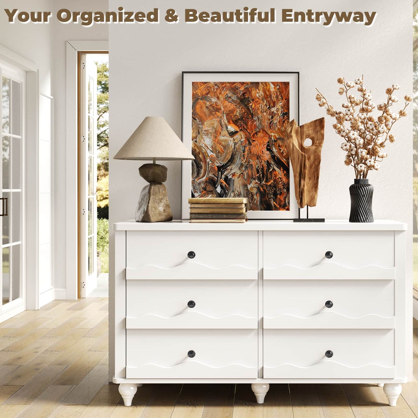 6-Drawer Dresser for Bedroom - 43" Modern Chest of Drawers with Scalloped Front, Storage Organizer