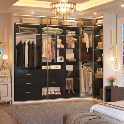 Freestanding Closet System with 3 Sets, 87.2" Closet Organizer System , Reversible L Shaped Walk-in Closets,