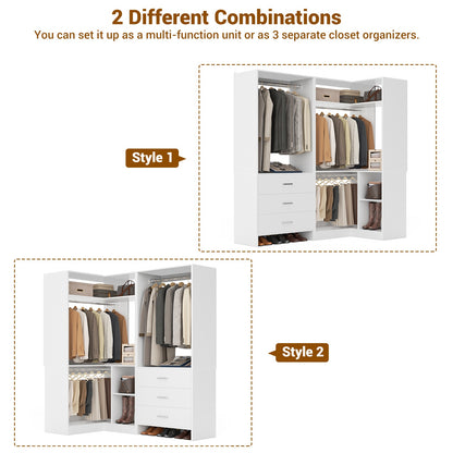 Closet System with 3 Drawers, 2 Hanging Rods & Corner Tower