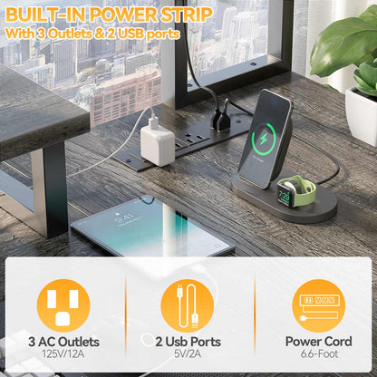 L Shaped Computer Desk with Power Outlets & LED Lights