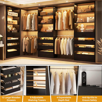 12-Drawer Customizable L-Shaped Closet System