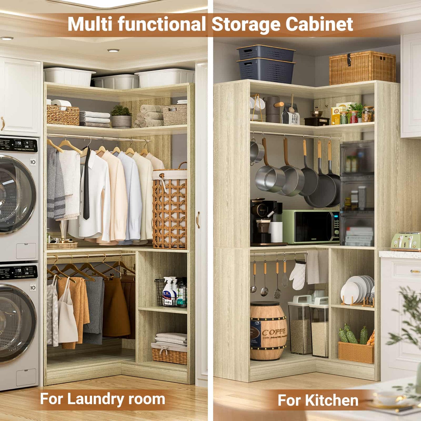 34’’ Corner Closet System with Shelves and Hanging Rods