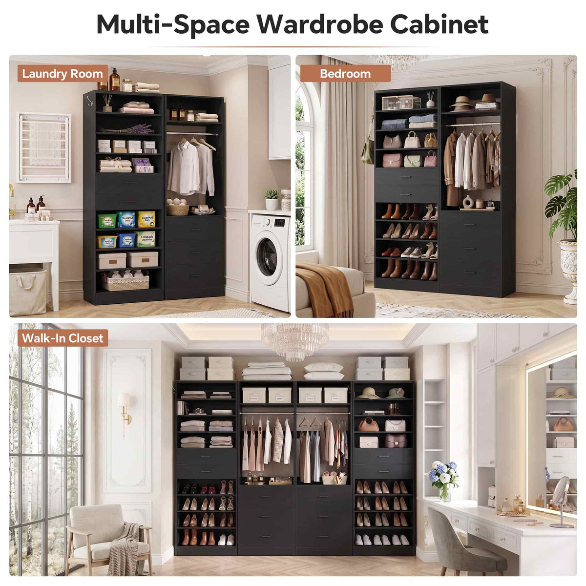 2-in-1 Storage Set: 10-Tier Shoe Cabinet with 2 Drawers + 2FT Freestanding Closet System with 3 Wood Drawers