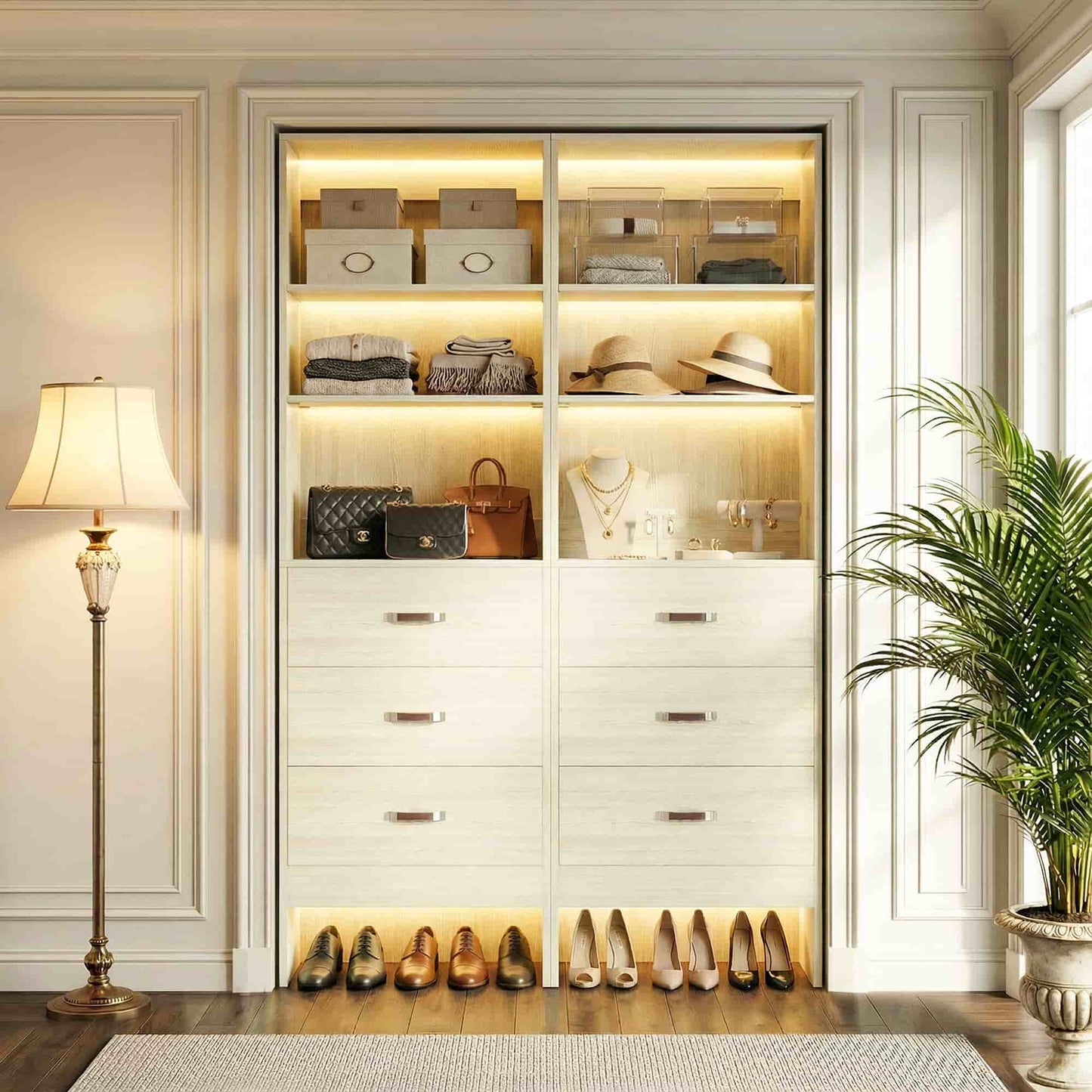96" Closet System 2-Pack with 6 Hanging Rods & 6 Wooden Drawers - Adjustable Width (5-8FT Each)